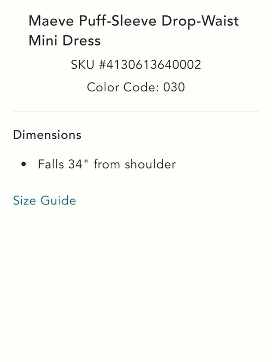 NWT Maeve Puff-Sleeve Drop-Waist
Mini Dress - Picture 6 of 6